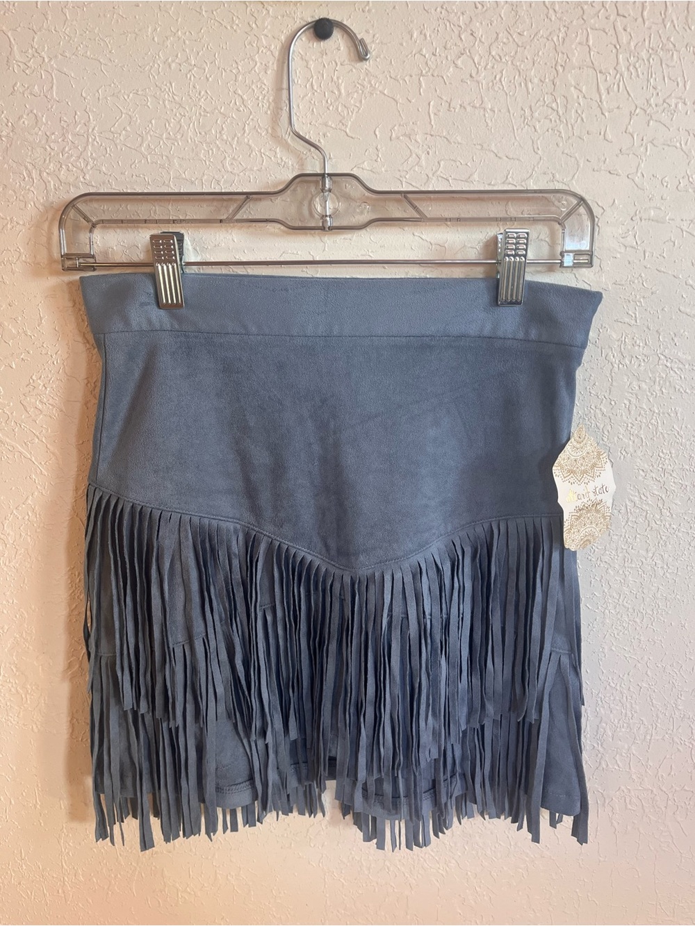 Altar’d State Fringed Suede Mini Skirt - Blue